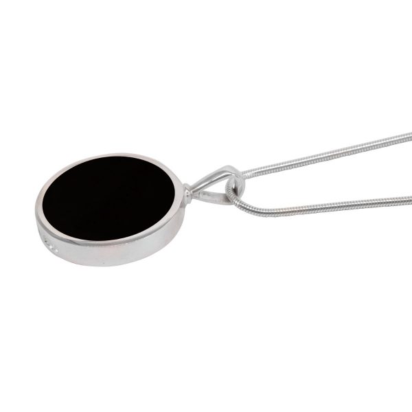 White Gold Whitby Jet Round Double Sided Pendant