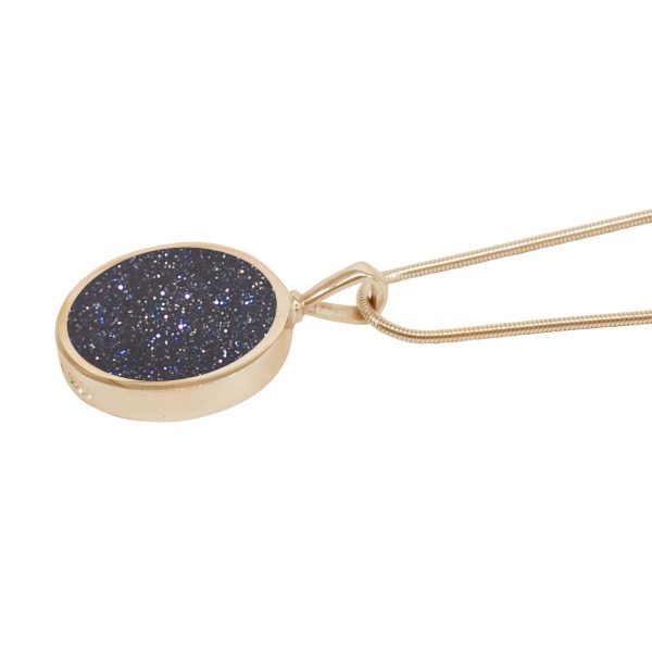 Yellow Gold Blue Goldstone Round Double Sided Pendant