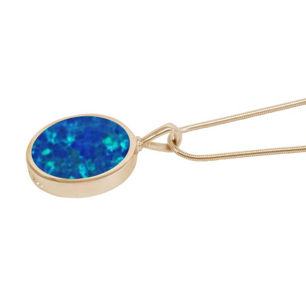 Yellow Gold Opalite Cobalt Blue Round Double Sided Pendant