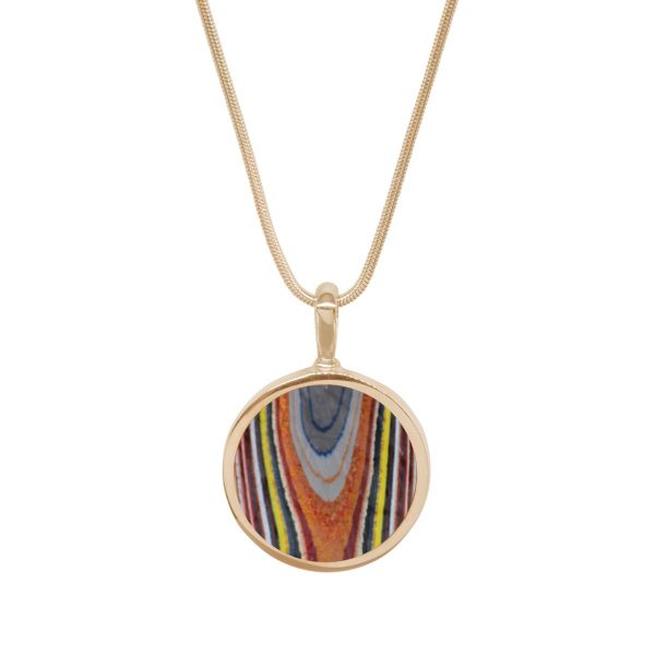 Yellow Gold Fordite Round Double Sided Pendant