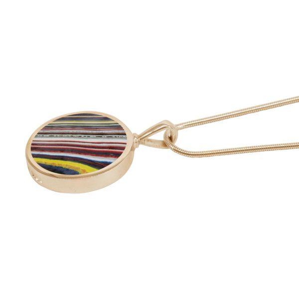 Yellow Gold Fordite Round Double Sided Pendant