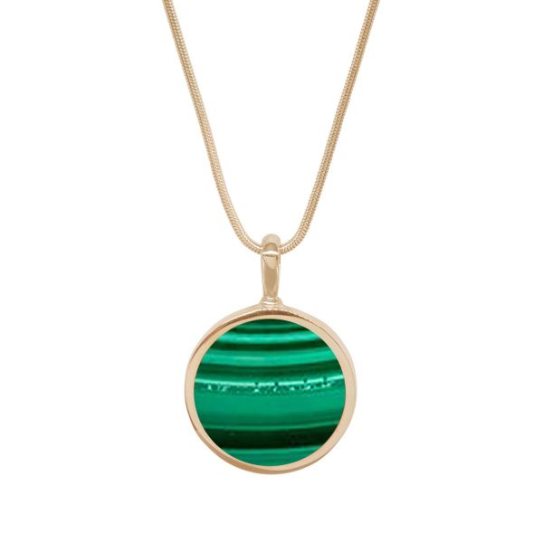 Yellow Gold Malachite Round Double Sided Pendant