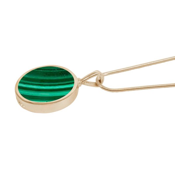 Yellow Gold Malachite Round Double Sided Pendant