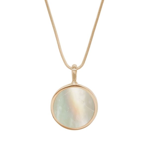 Yellow Gold Mother of Pearl Round Double Sided Pendant