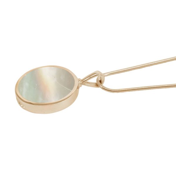 Yellow Gold Mother of Pearl Round Double Sided Pendant