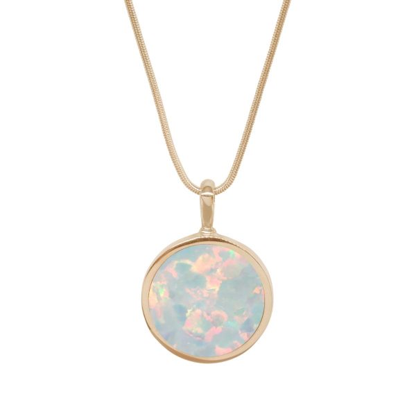 Yellow Gold Opalite Sun Ice Round Double Sided Pendant