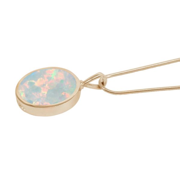 Yellow Gold Opalite Sun Ice Round Double Sided Pendant