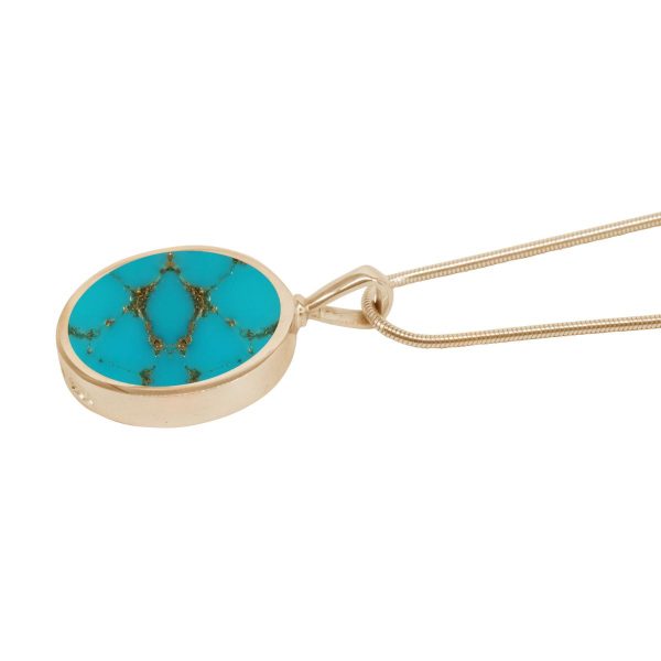 Yellow Gold Turquoise Round Double Sided Pendant