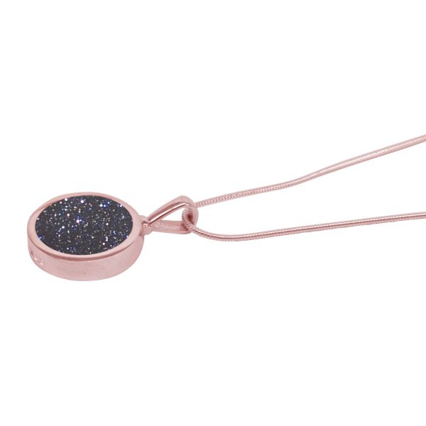 Rose Gold Blue Goldstone Round Double Sided Pendant