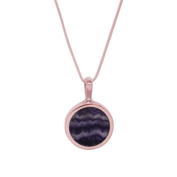 Rose Gold Blue John Round Double Sided Pendant