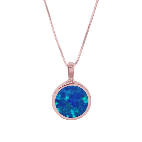 Rose Gold Opalite Cobalt Blue Round Double Sided Pendant