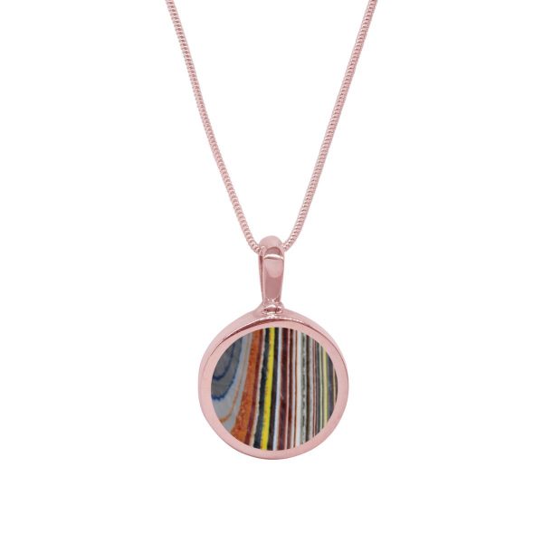 Rose Gold Fordite Round Double Sided Pendant
