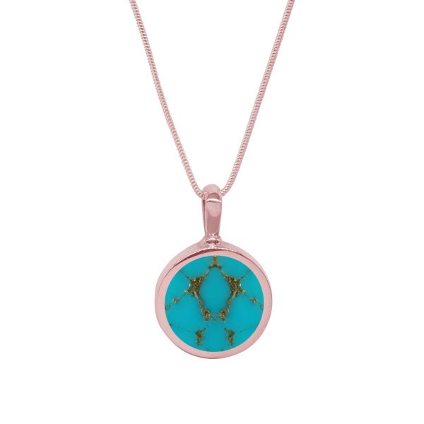 Rose Gold Turquoise Round Double Sided Pendant