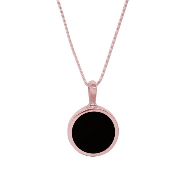 Rose Gold Whitby Jet Round Double Sided Pendant