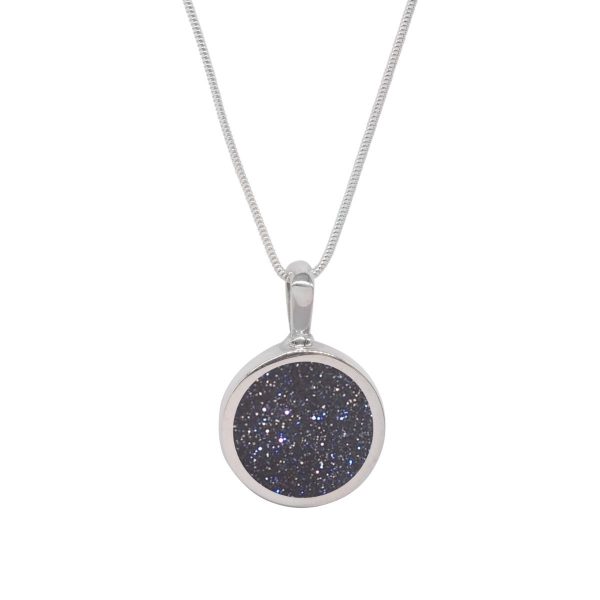 Silver Blue Goldstone Round Double Sided Pendant