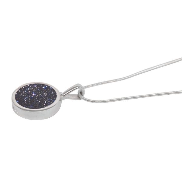 Silver Blue Goldstone Round Double Sided Pendant