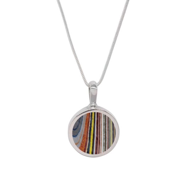 Silver Fordite Round Double Sided Pendant