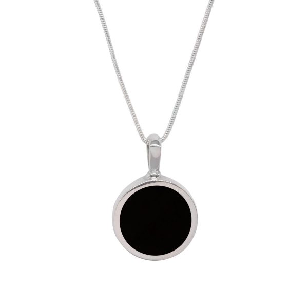 Silver Whitby Jet Round Double Sided Pendant