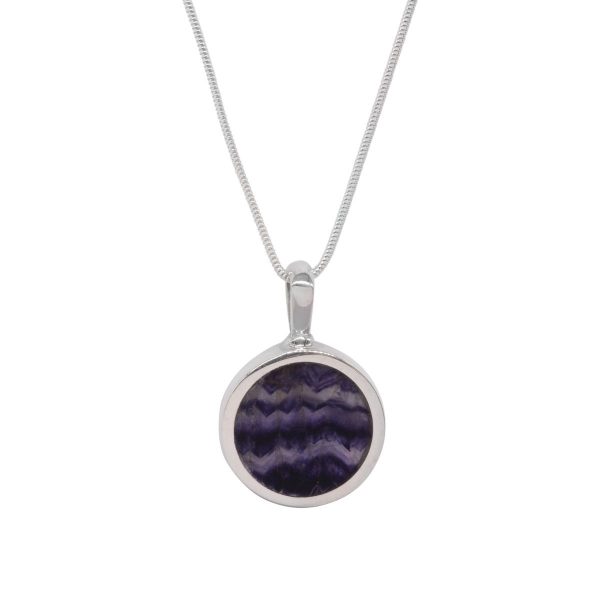 White Gold Blue John Round Double Sided Pendant