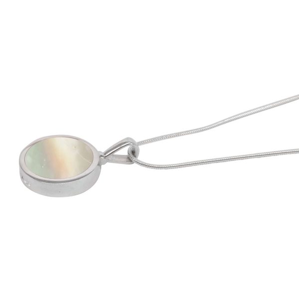 White Gold Mother of Pearl Round Double Sided Pendant