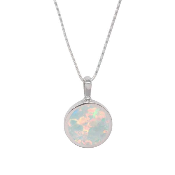 White Gold Opalite Sun Ice Round Double Sided Pendant