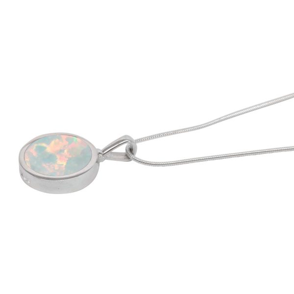 White Gold Opalite Sun Ice Round Double Sided Pendant