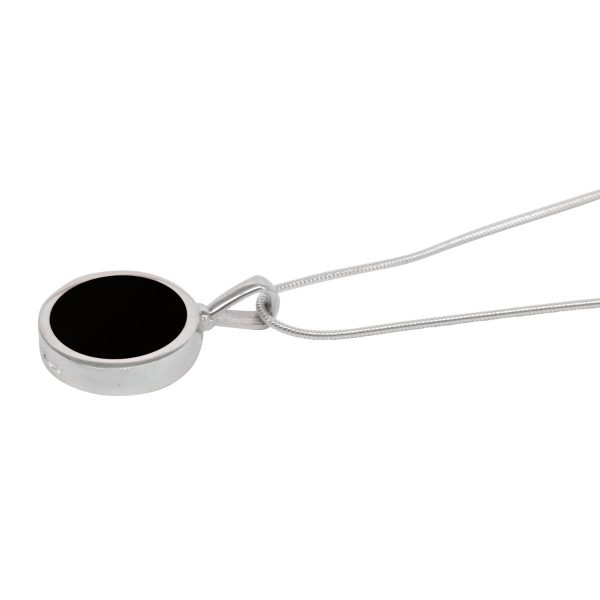 White Gold Whitby Jet Round Double Sided Pendant