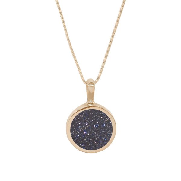 Yellow Gold Blue Goldstone Round Double Sided Pendant