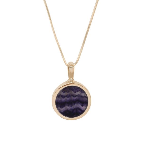 Yellow Gold Blue John Round Double Sided Pendant