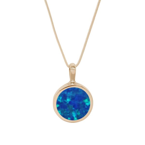 Yellow Gold Opalite Cobalt Blue Round Double Sided Pendant