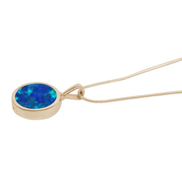 Yellow Gold Opalite Cobalt Blue Round Double Sided Pendant