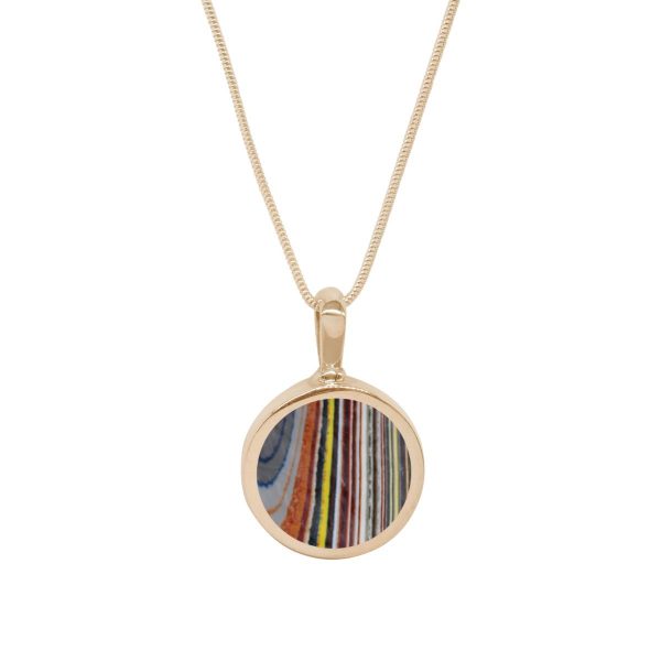 Yellow Gold Fordite Round Double Sided Pendant