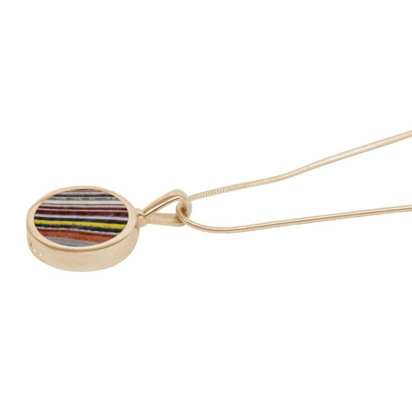 Yellow Gold Fordite Round Double Sided Pendant