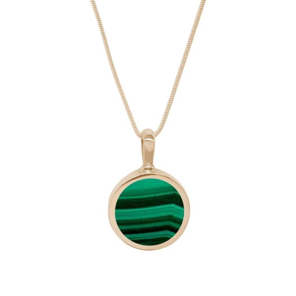 Yellow Gold Malachite Round Double Sided Pendant