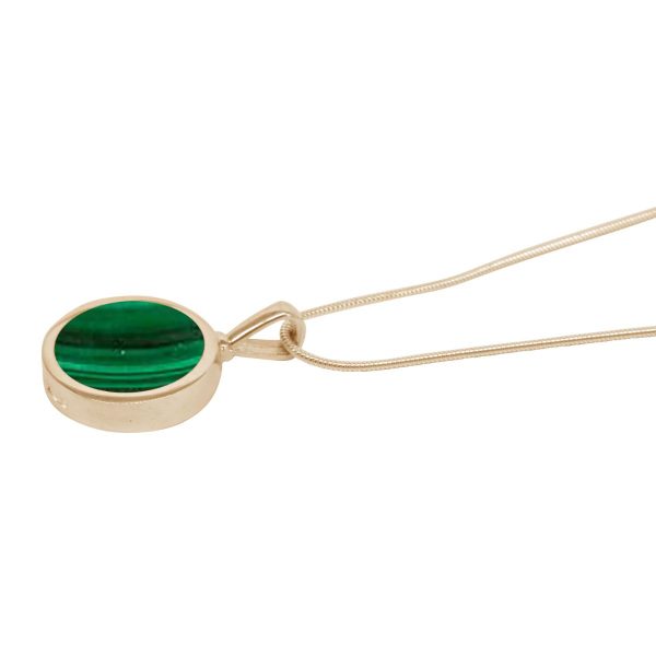 Yellow Gold Malachite Round Double Sided Pendant