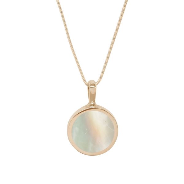 Yellow Gold Mother of Pearl Round Double Sided Pendant