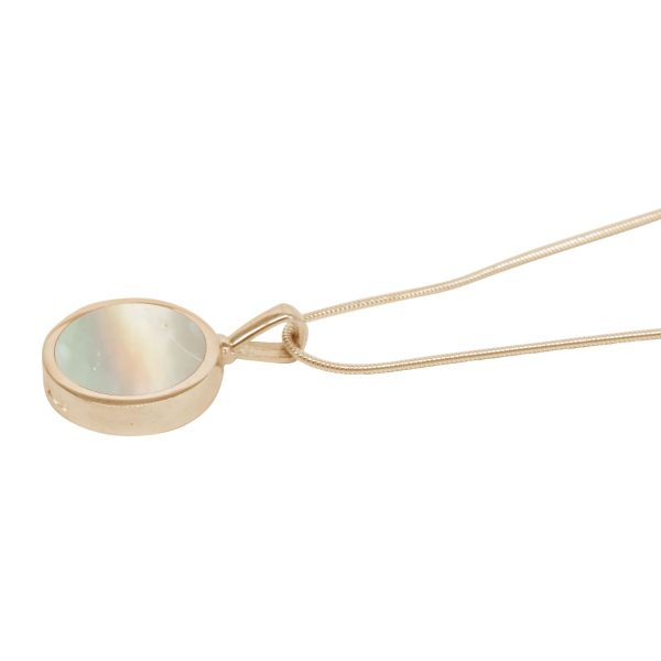 Yellow Gold Mother of Pearl Round Double Sided Pendant