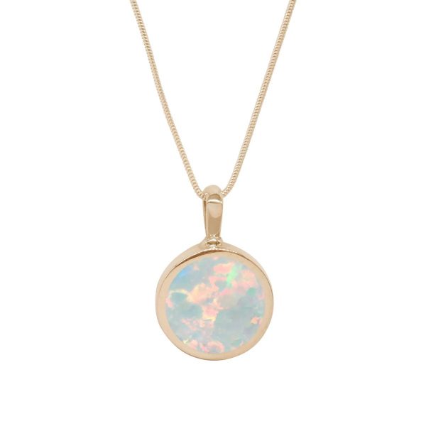 Yellow Gold Opalite Sun Ice Round Double Sided Pendant