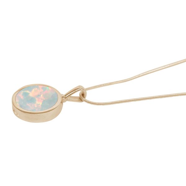 Yellow Gold Opalite Sun Ice Round Double Sided Pendant