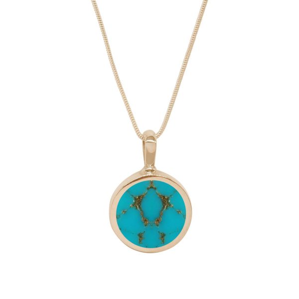 Yellow Gold Turquoise Round Double Sided Pendant