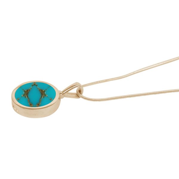 Yellow Gold Turquoise Round Double Sided Pendant