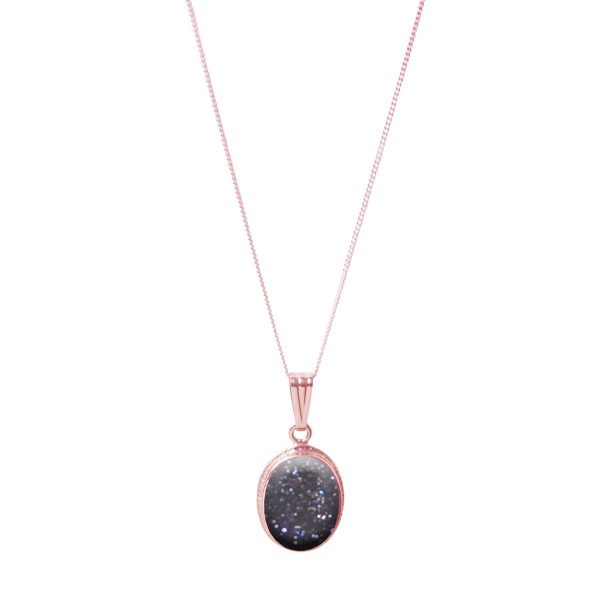 Rose Gold Blue Goldstone Oval Pendant