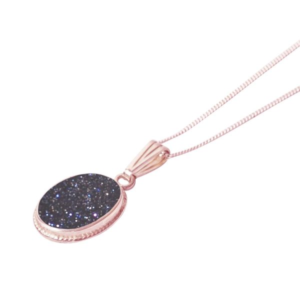 Rose Gold Blue Goldstone Oval Pendant