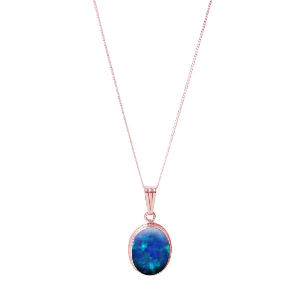 Rose Gold Cobalt Blue Opalite Oval Pendant