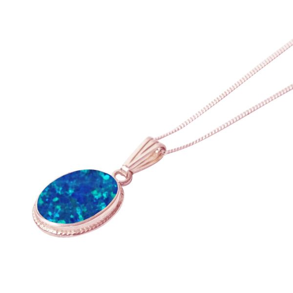 Rose Gold Opalite Cobalt Blue Oval Pendant