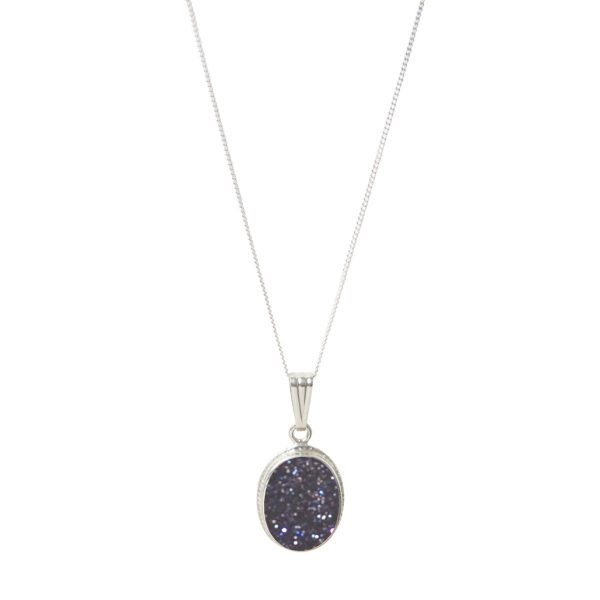 Silver Blue Goldstone Oval Pendant