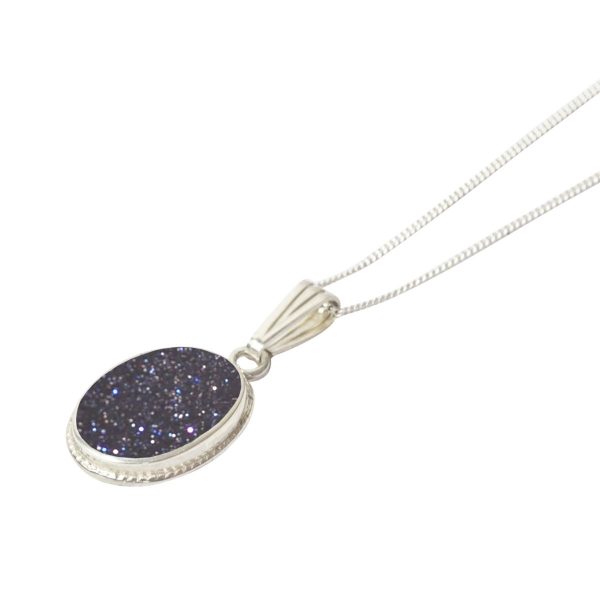 Silver Blue Goldstone Oval Pendant