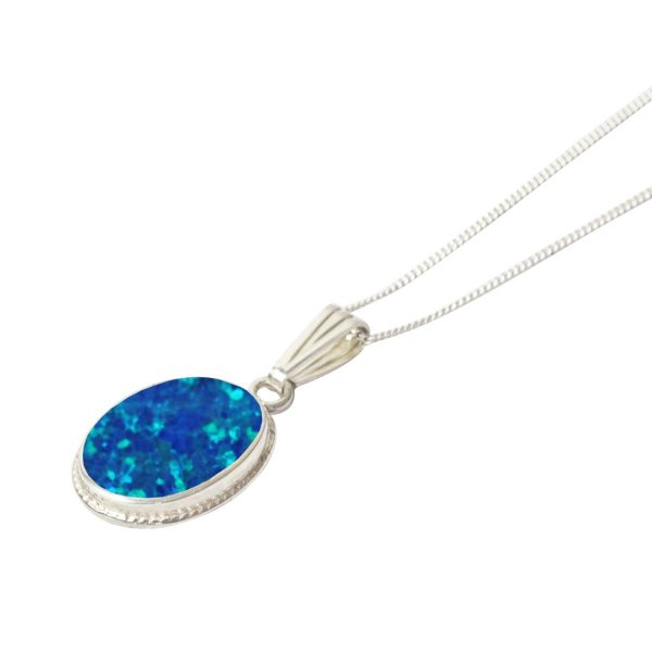 Silver Opalite Cobalt Blue Oval Pendant