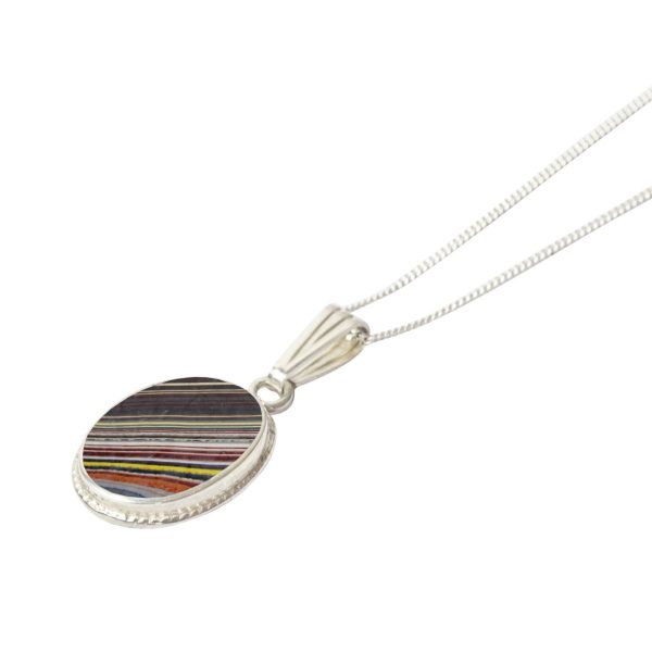 Silver Fordite Oval Pendant