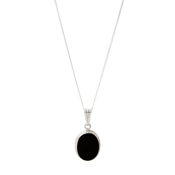 Silver Whitby Jet Oval Pendant